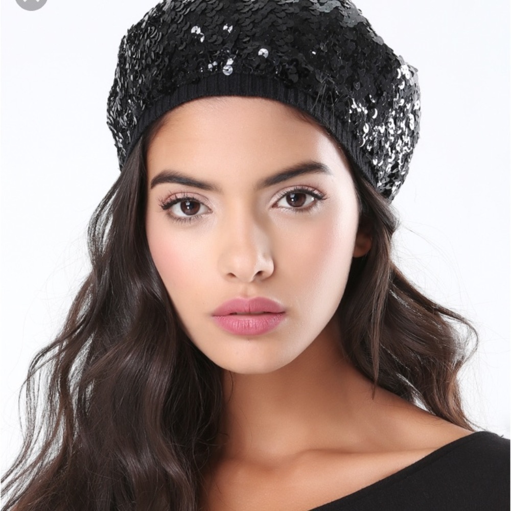 Black sequin “slouch beanie”
